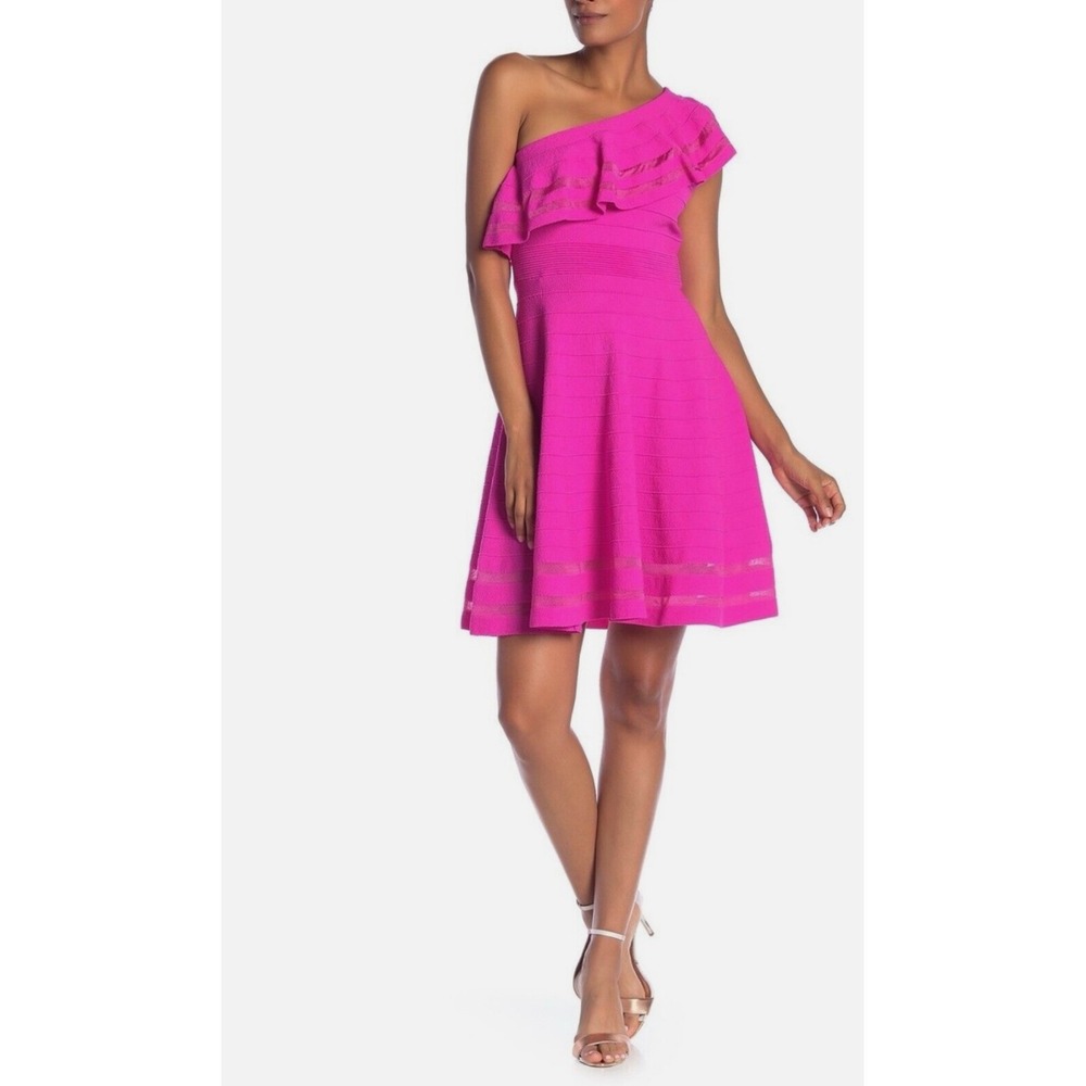 Ted Baker One Shoulder Knitted‎ Skater Dress Streena Pink Retail $259 size 2